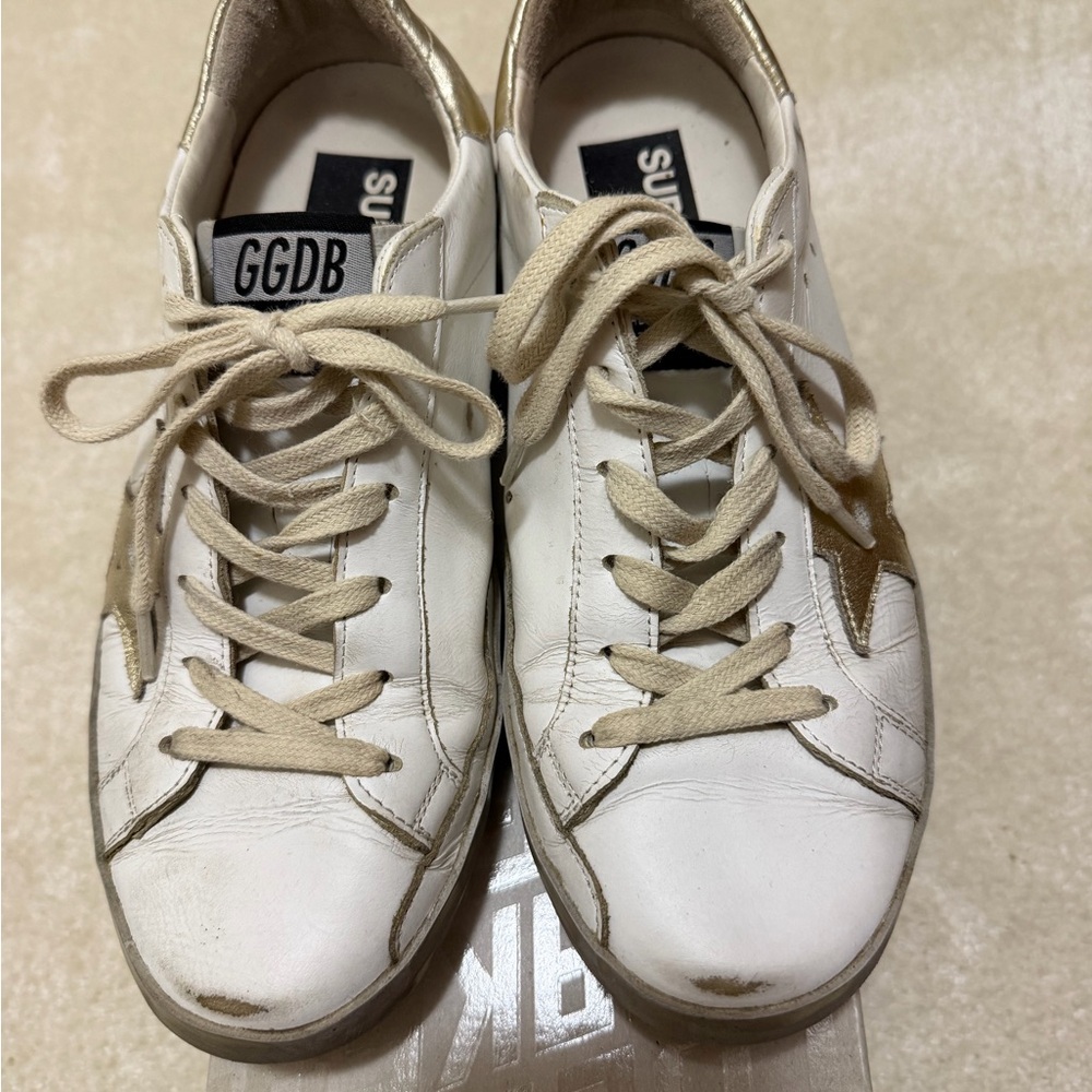 Golden Goose White and Gold Sneakers